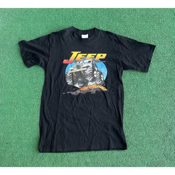 Vintage 90s Airwaves Jeep T Shirt Mens Black Tee Made in USA - Picture 1 of 10